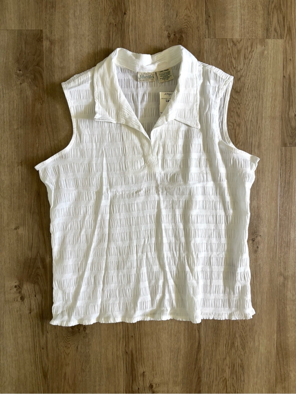 Vintage White Textured Cotton Sleeveless Collared Blouse Women’s Large NWT